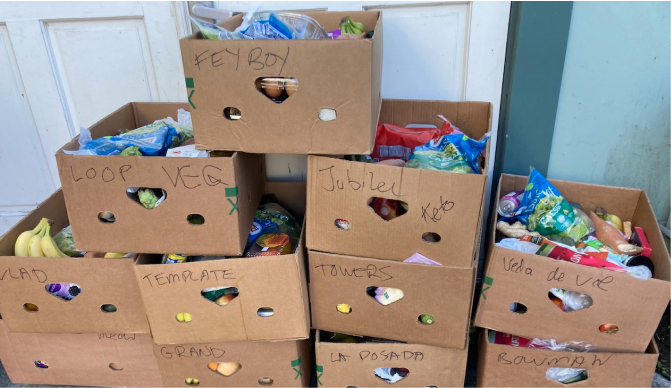 reused boxes filled with food